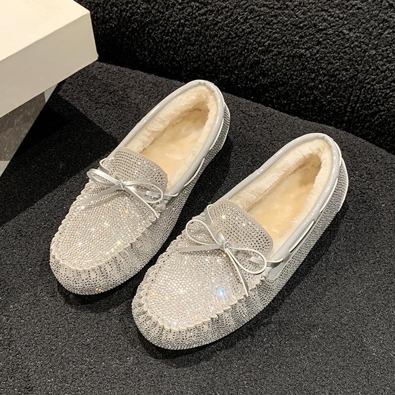 

Большие размеры, толстый каблук, толстая подошва, женские ретро французские стразы, бант, удобные теплые хлопковые туфли прилив 40