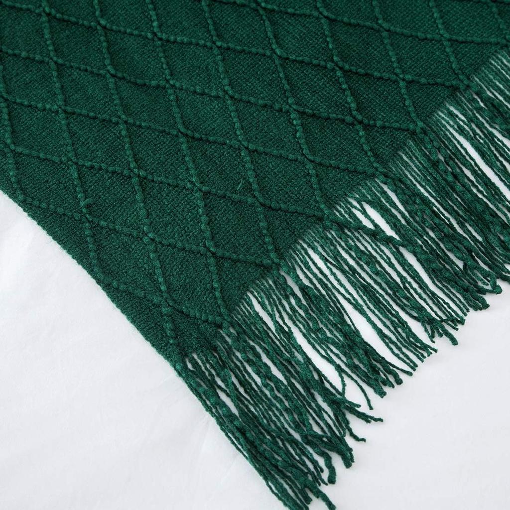 Green Knit Throw Blanket for Couch Outdoor Indoor Textured Boho Blanket Farmhouse Throw for Living Room Lightweight Decorative