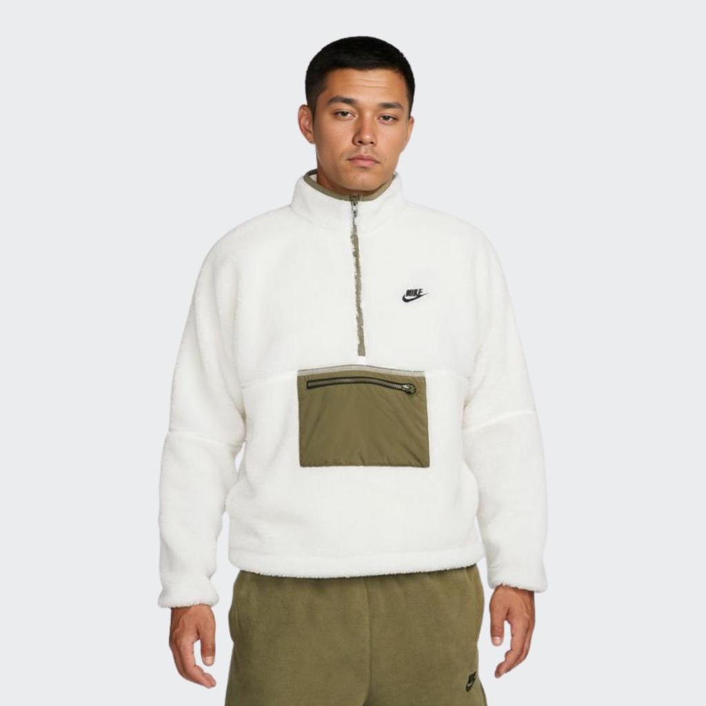 Nike Club Winter Half Zip Fleece Jacket White Olive DQ4881-133