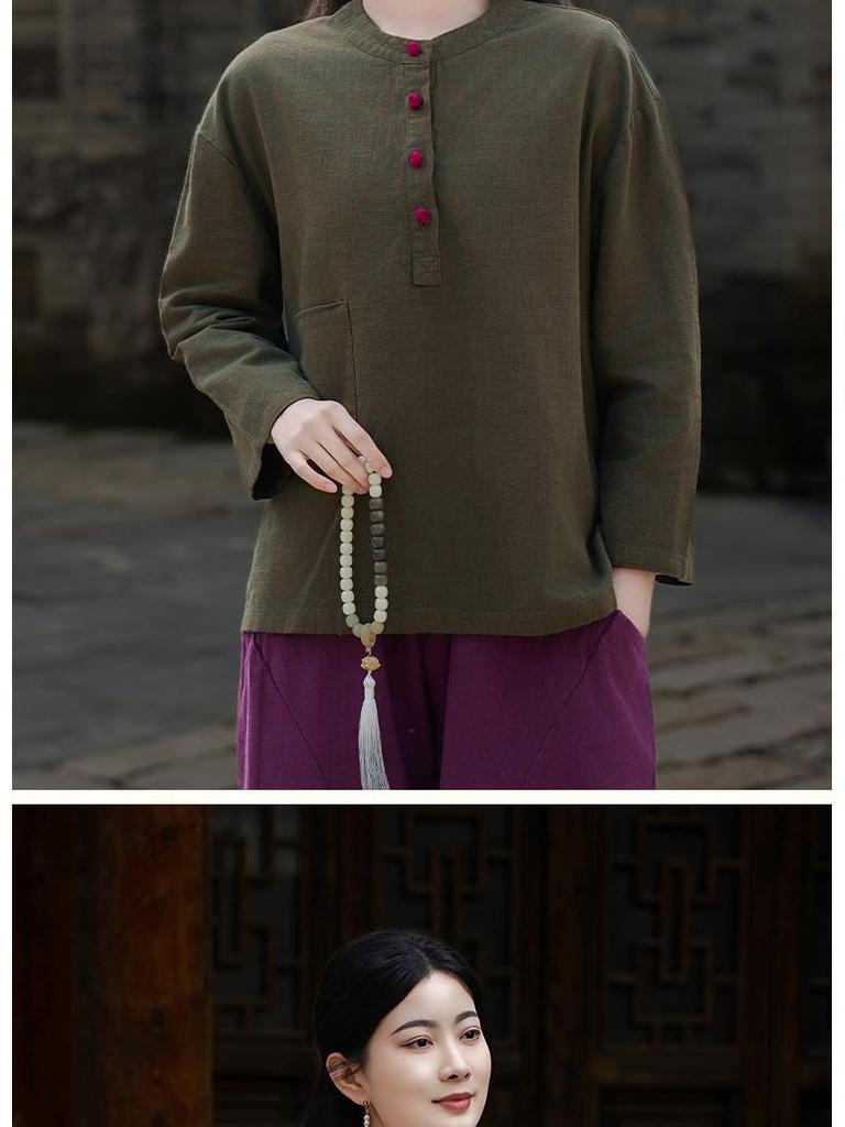 Women's Spring-Summer Ramie Zen Practice Top - Chinese Retro Style