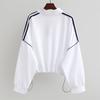 New Spring and Autumn Fashion Sports Korean Edition Thin Striped High Neck Half Zip Short Elastic Oversize Women's Sweater