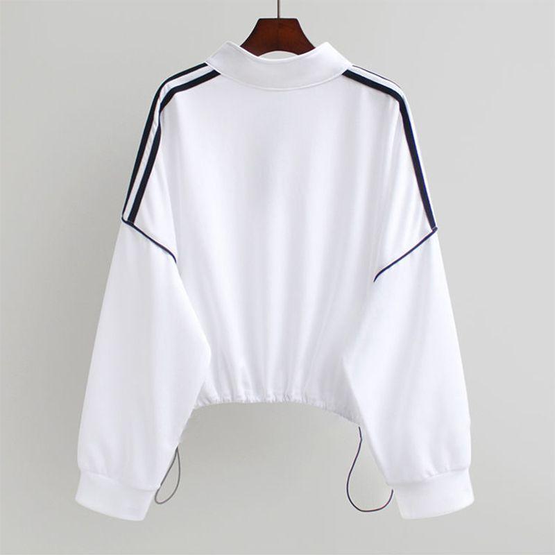 New Spring and Autumn Fashion Sports Korean Edition Thin Striped High Neck Half Zip Short Elastic Oversize Women's Sweater