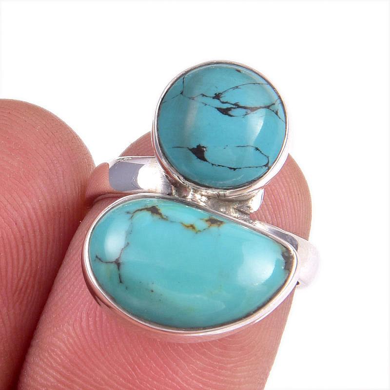 

Кольцо из серебра 925 пробы с натуральным тибетским бирюзовым камнем S.5.5 z9Q65