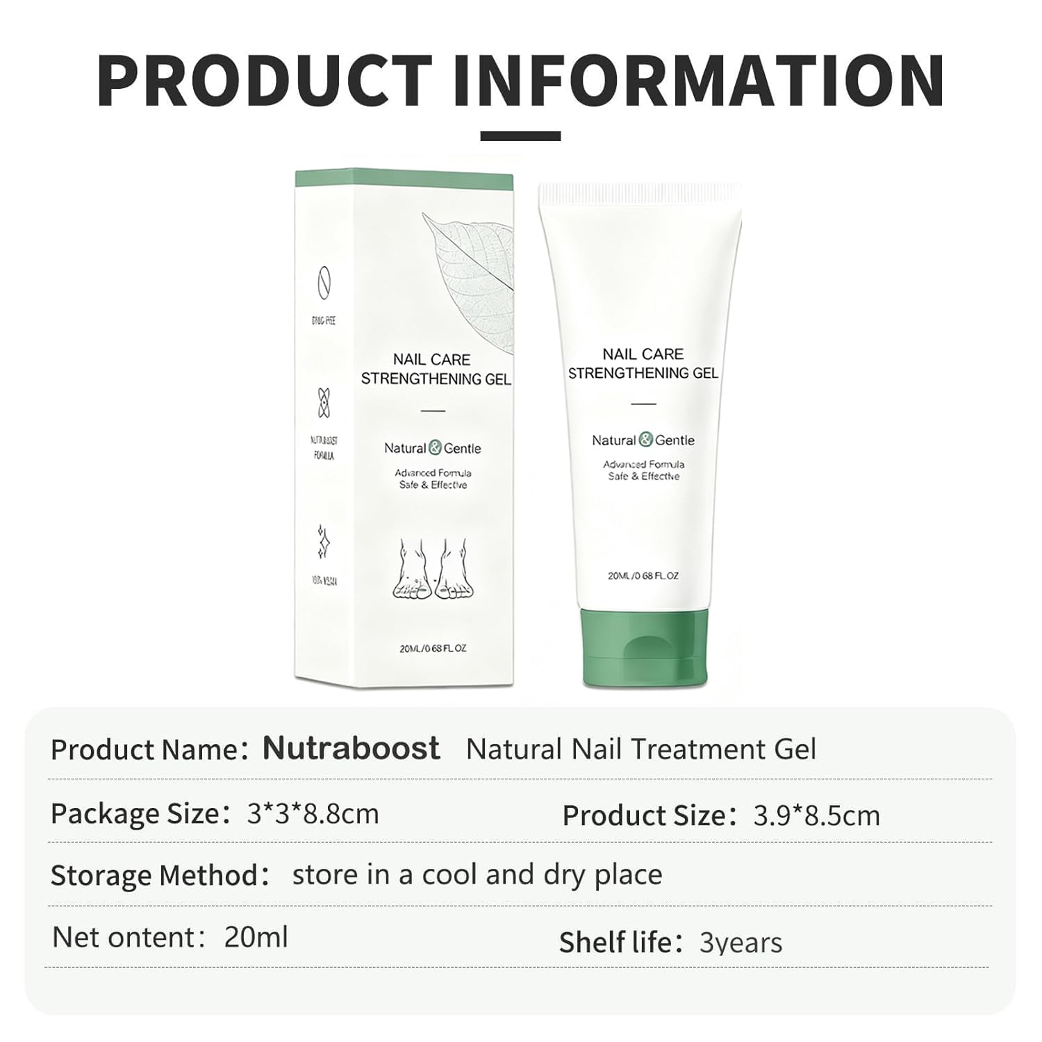 Natural Nail Care Gel, Nutraboost Strengthening Cuticle Serum for Damaged & Brittle Nails, 20ml (1 pcs)