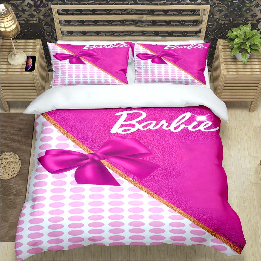 Hot Fashion Barbie Cartoon Print Bedding Sets Bed Supplies Set  Comforter Set  Teens Girls Cartoon Twin Single Kid Luxury Gift