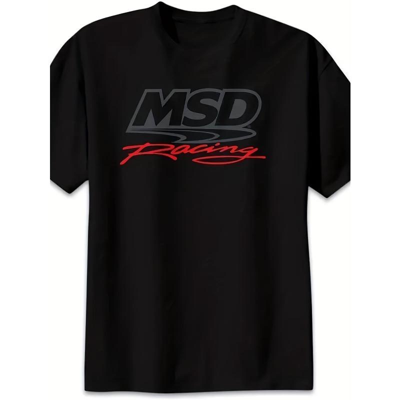 European sizes Men's T-Shirt - Black with Red and White Pattern Print, Regular Version Short Sleeve Crew Neck Casual T-Shirt for All Season Comfort