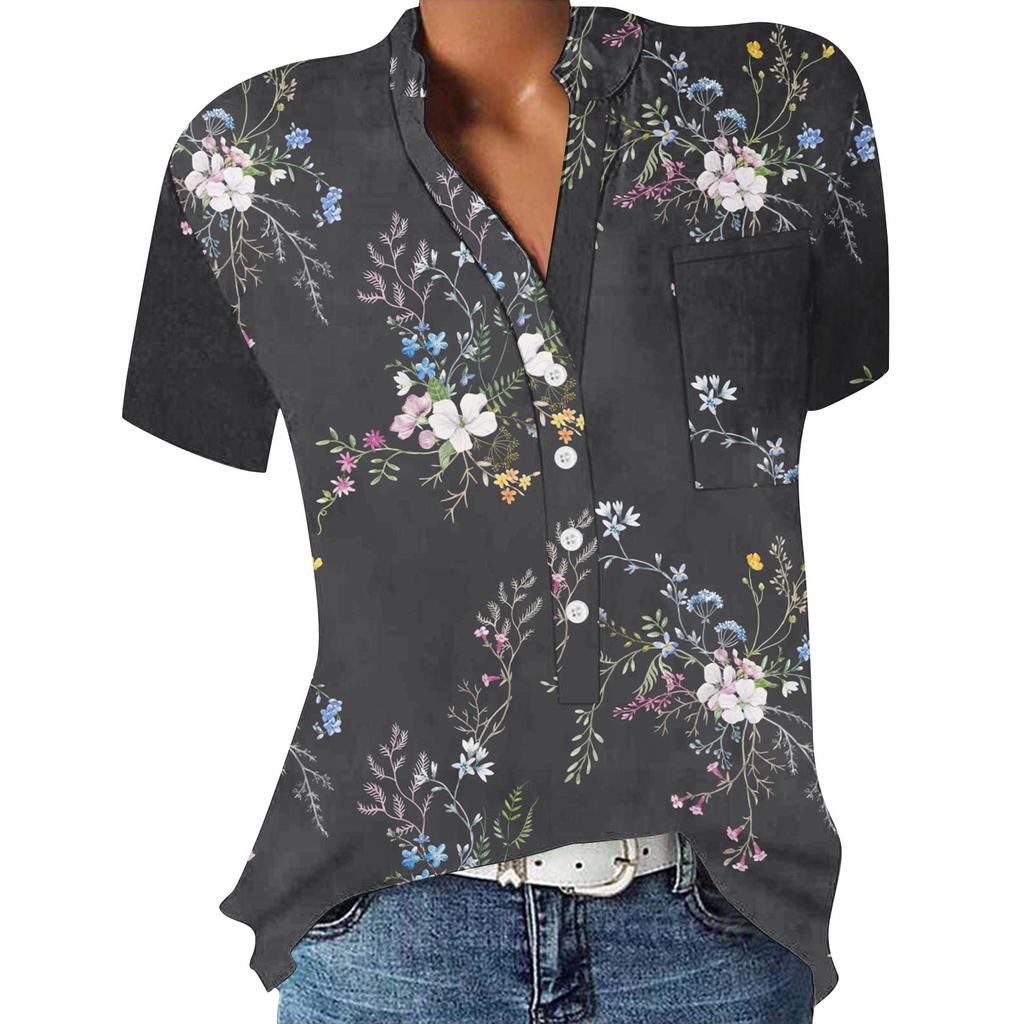 Повседневная рубашка с v-образным вырезом и короткими рукавами с ...