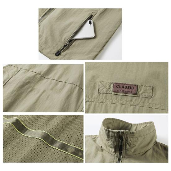 Vest for Men Lapel Sleeveless Vest Coat Multiple Pockets Zipper Placket Waterproof Men Cargo Mountaineering Waistcoat