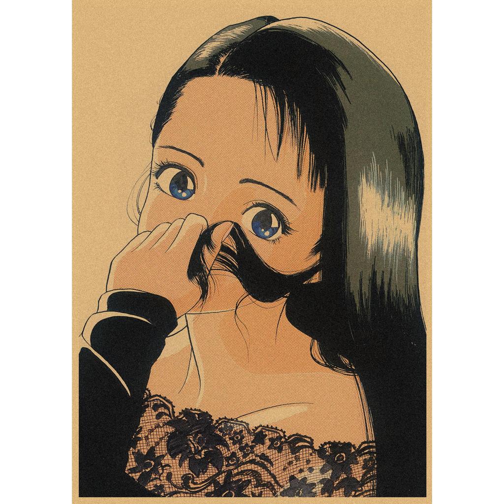 Sakura Diaries Retro Kraftpapier Manga Illustration Wandkunst