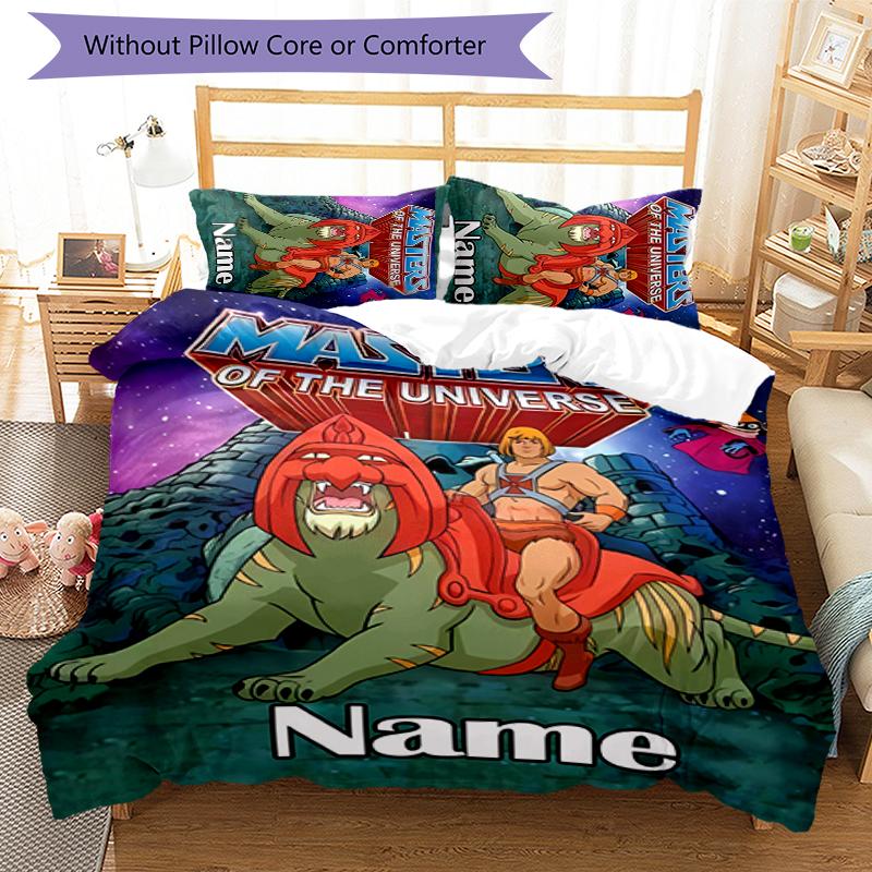 3pcs Custom Name Cartoon He-Man and the Masters of the Universe Bedding Set Duvet Cover Closure Includes 1 Duvet Cover & 2 Pillowcases for All Seasons