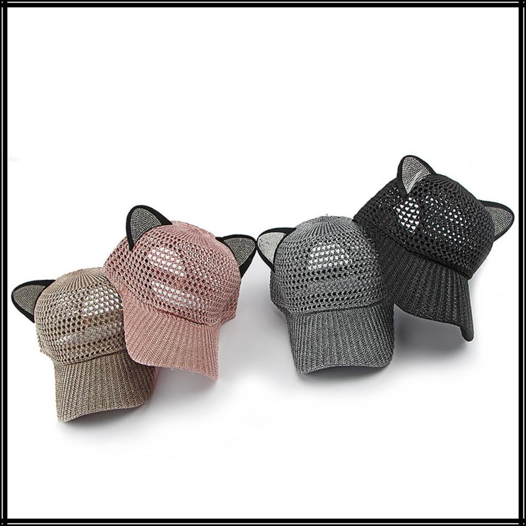 Katzenohren Kappe Mesh Hut Niedliches Design Stilvoll Sonnenschutz CZA324 [Weißer Fang] Damen (Schwarz)