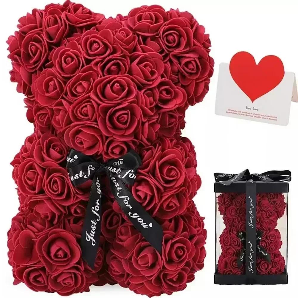 Valentine's Day Eternal Rose Teddy Bear Set - Artificial Flower Decor for Birthday, Anniversary & Romantic Gifts for Girlfriend