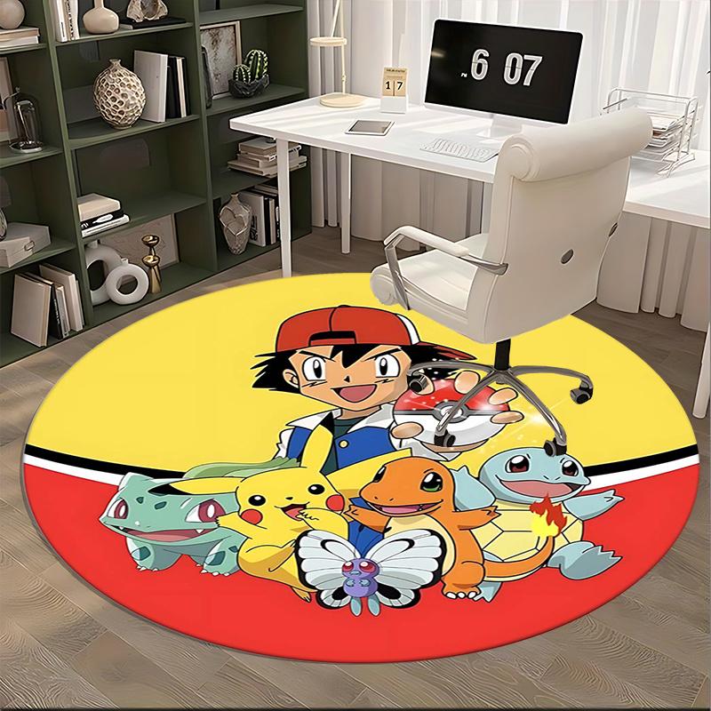 Pokemon Characters,Pikachu Chair mat Round Rug Office carpet, Machine Washable, Non slip, Suitable for Living Rooms, Bedrooms