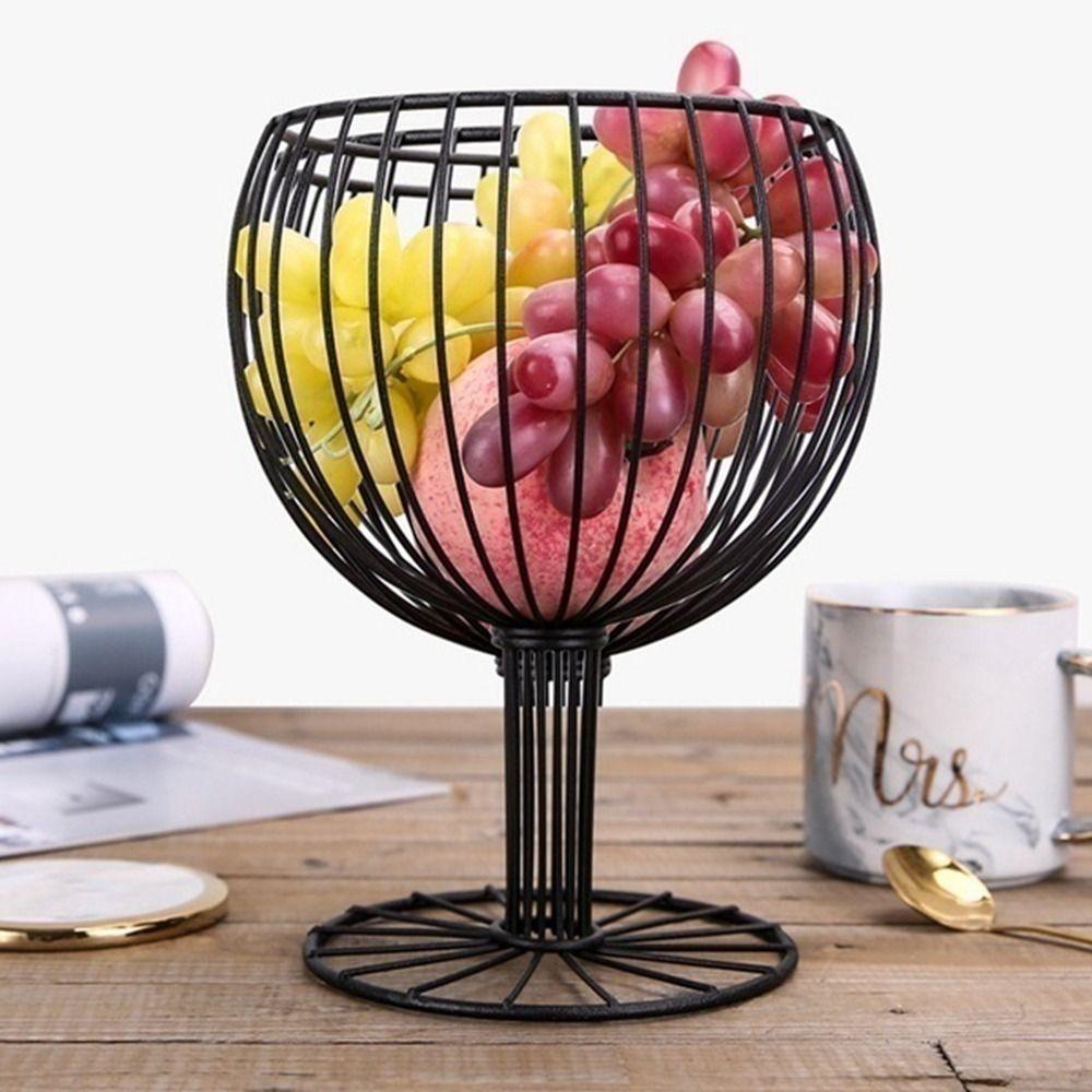 

Wrought Iron Wine Glass Shape Fruit Basket Hollow Wine Glass Snack Storage Tray Candy