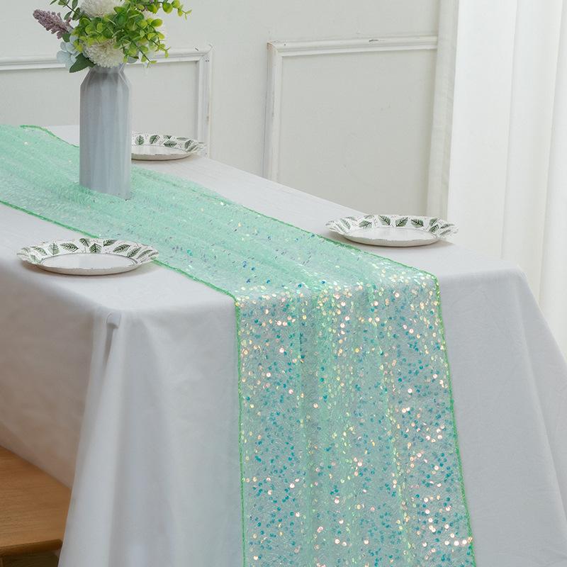 Mermaid Glitter Sequin Table Runner, Sparkly Tulle Tablecloth for Wedding Birthday Party Decoration