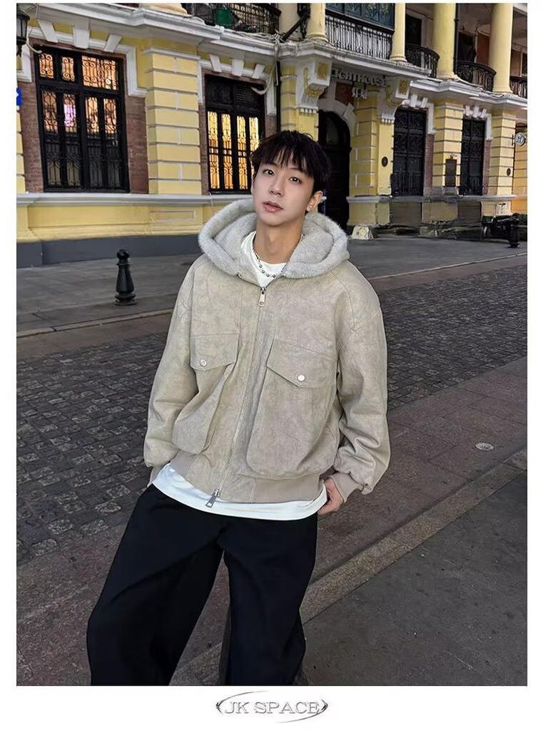 Zuo Shan Diao Men's Plus Velvet Thickened Washed Cotton Canvas Jacket - Picture Color, In Stock