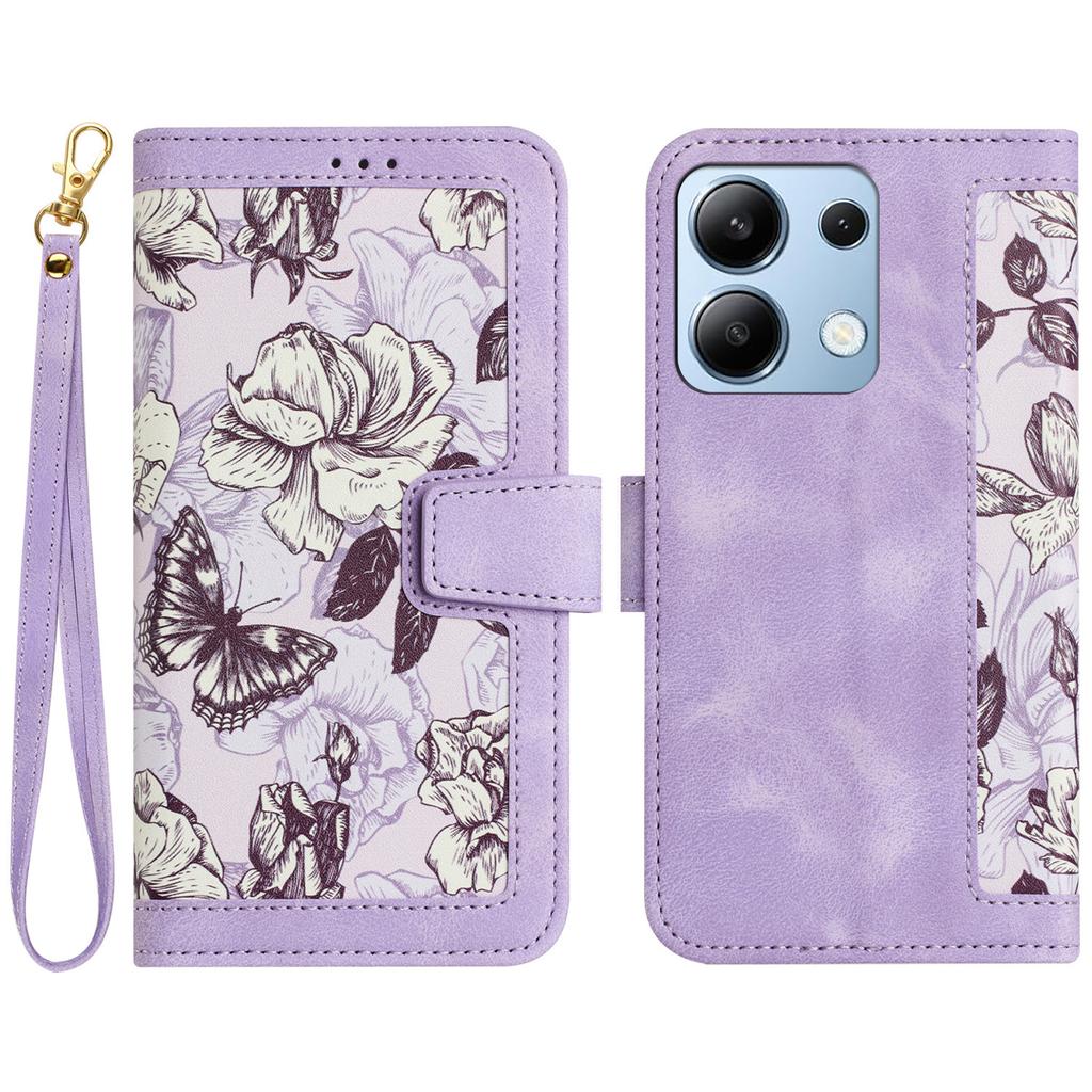 Para Xiaomi Redmi Note 13 4G Capa Estampada Flor Padrão PU Couro Carteira Capa de Telefone