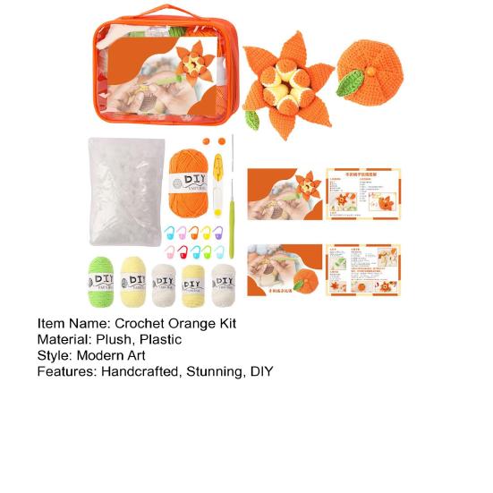 DIY Crochet Peelable Fruit Kit Cute Handmade Knitted Lifelike Orange Fruit Doll with Instruction Yarn Hook for Beginners Handicraft Lovers