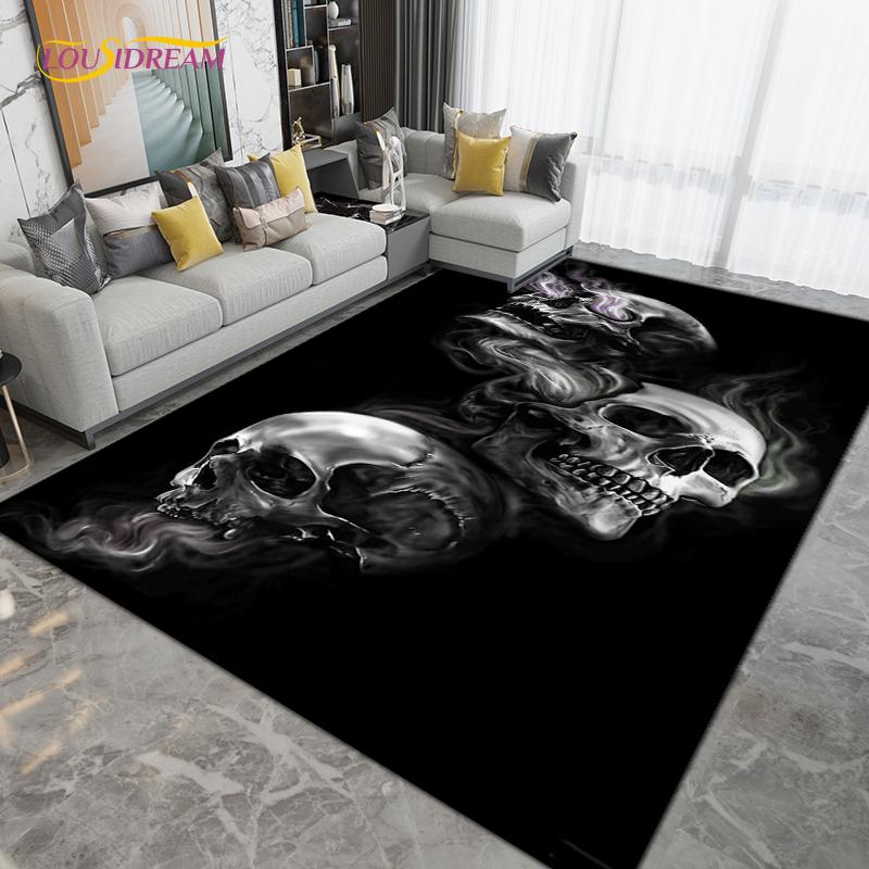 Horror Skull Art Area Rug,Carpets for Living Room Bedroom Decoration, Sofa Chair Cushion Rug,Kitchen Bathroom Non-slip Floor Mat