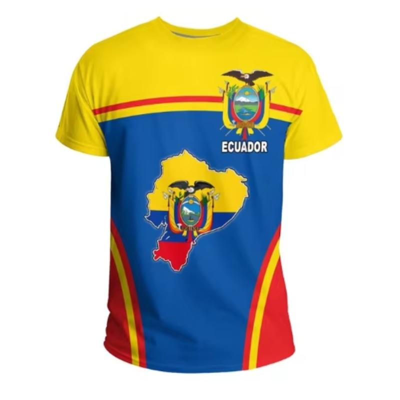 Ecuador Flag 3D Printed T-Shirt Men's Sportswear T-Shirt Round Neck Short Sleeve Summer Casual Street Loose T-Shirt