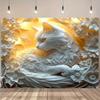 Elegant White Cat Tapestry with 3D Floral Design Perfect for Adding Artistic Beauty to Any Room Decor Ideal for Home or Office