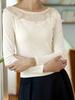 Autumn 3D Floral Round Neck Mesh Pullover T-Shirt