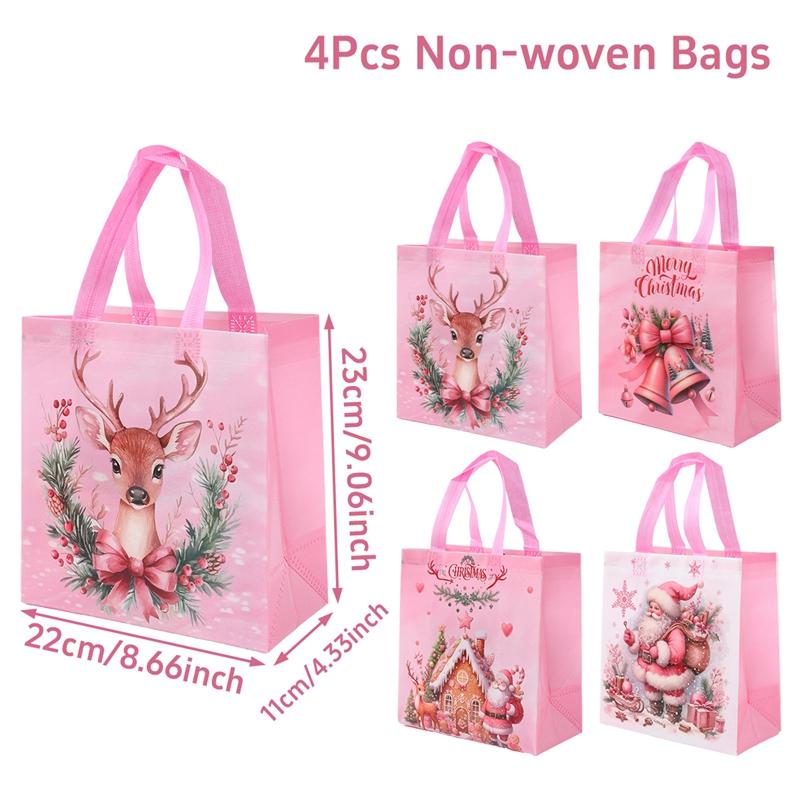 

4pcs Christmas Gift Bags Christmas Party Decoration Kids Favors 2026 Xmas Santa Claus Hand Bags Navidad Natal New Year Gift 2026