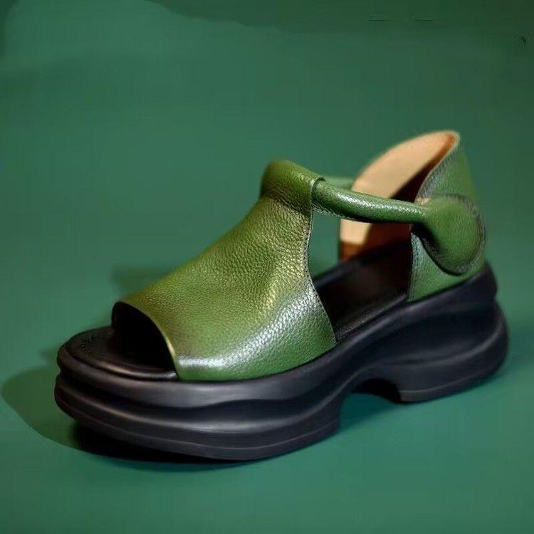 Sandals Women's Outer Wear 2025 Summer Platform Thick Heel Open-toed Fish Mouth Shoes Foreign Trade Fashion Hollow Sticker Heel Roman Shoes