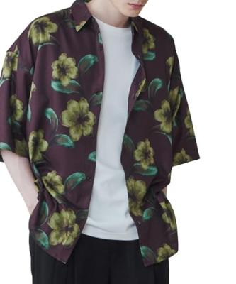 WEGO Print Short Loose Korean Size Pattern 7 Men's All-Over Shirt, Sleeve, Fit, Oversized, Style, Stylish, Spring/Summer, Autumn, L,
