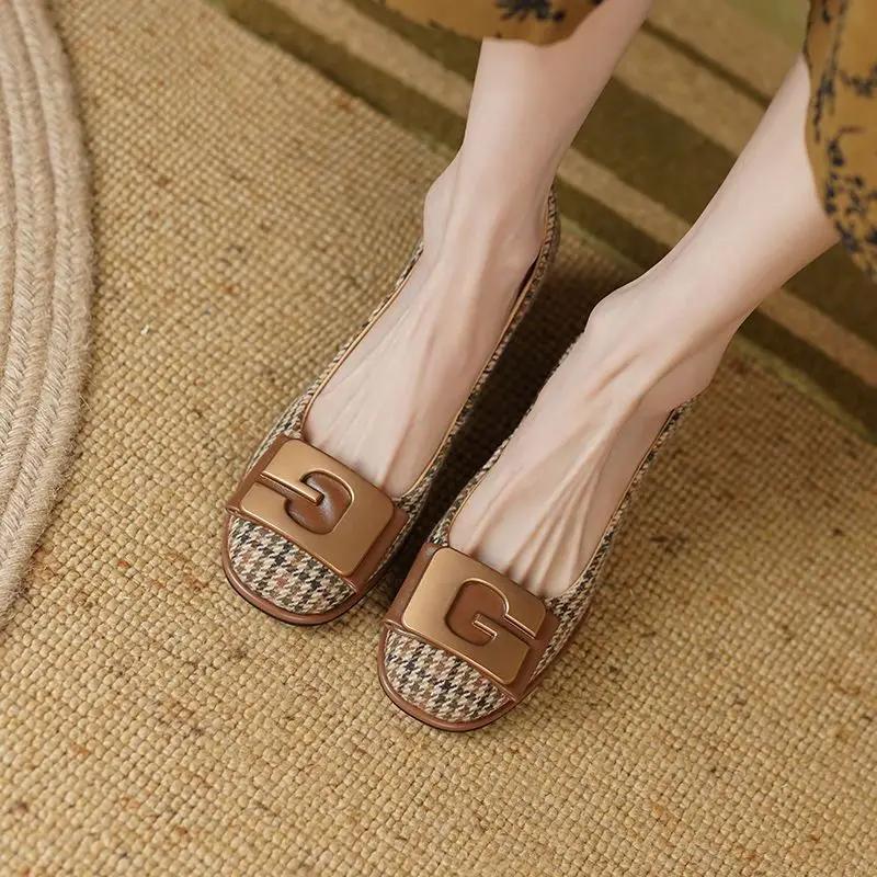 Fashion Square Toe Metal Decoration Chunky Heels Office Women's Shoes Pumps Block Heel On Heeled High Ladies Footwear Elegant Dress Sale