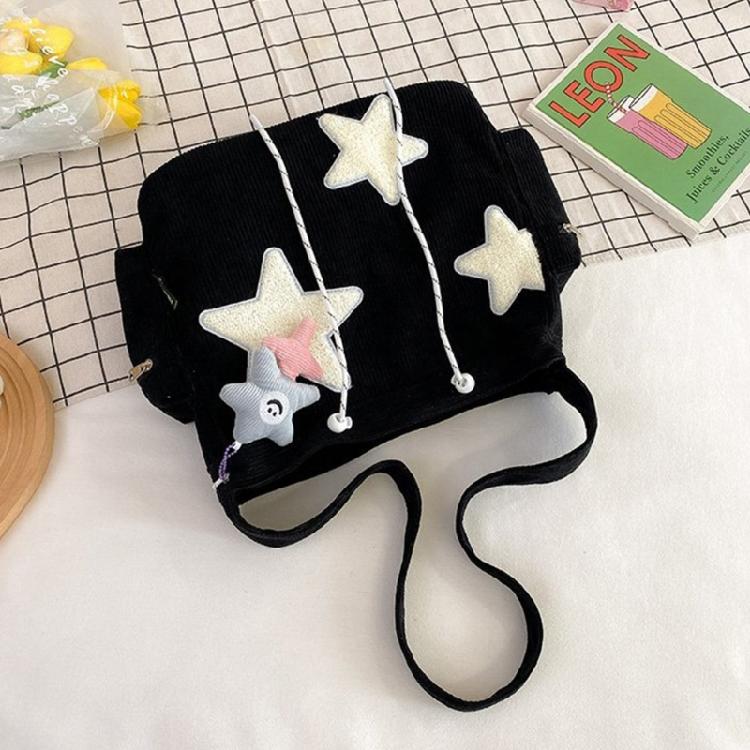 Convenient Corduroy Star Crossbody Bag with Pendant Perfect for Daily Outings