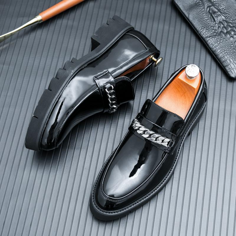 Men Patent Leather Oxfords Slip On Thick Tottom Height Increasing Derby Shoes Casual Original Loafers Formal Dress Shoes