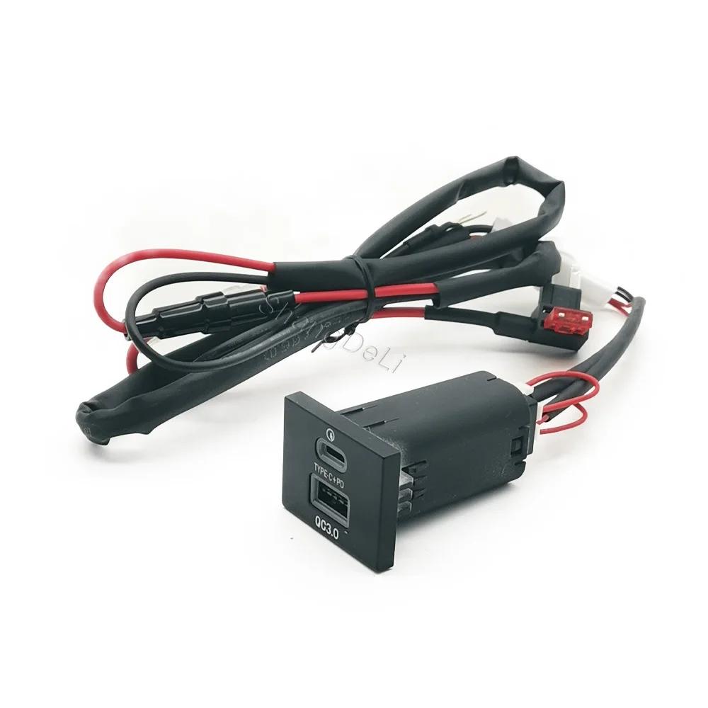 Red LED Fit for Ford Focus 2 Mk2 2009-2011 Car Dual Outlet Charger Adapter QC3.0 Type C PD USB Charging Socket Replacement