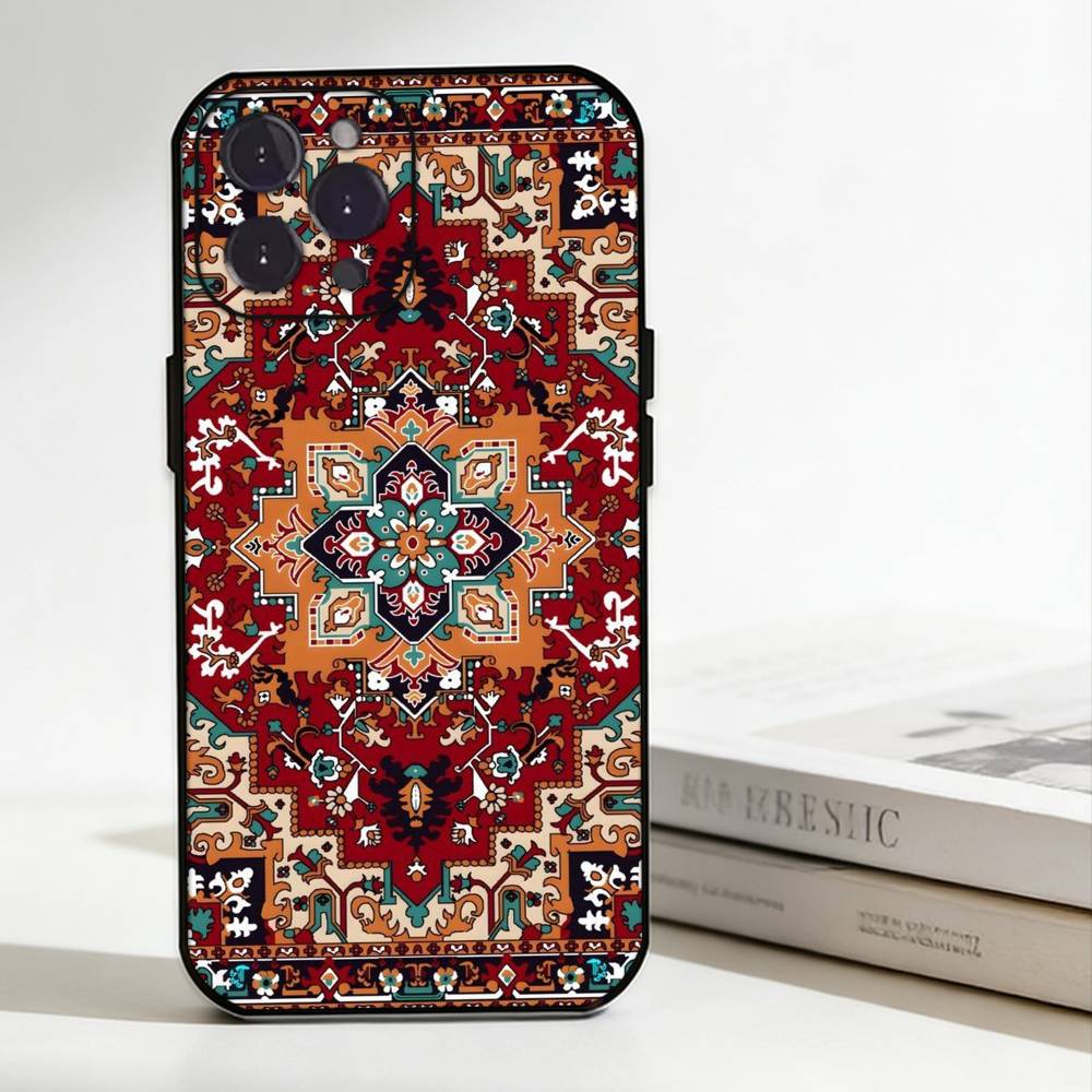 Persian Carpet Floral Pattern Phone Case Silicone Black Soft For IPhone 17,16,15,14,13,12,11,SE,Plus Pro Max
