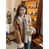 Maillard Women's Retro Brown Fur Coat, Winter 2025 Short Denim Cotton-Padded Jacket