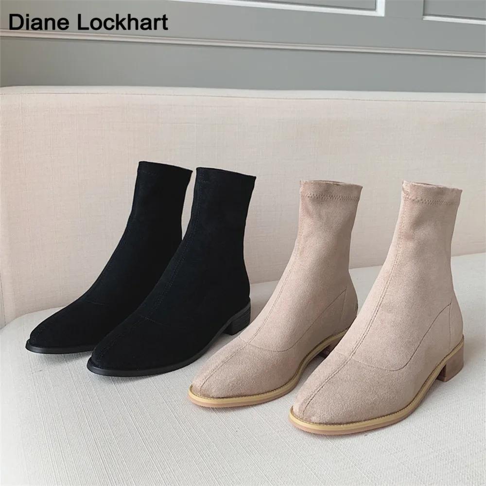 High Quality Ladies Sheep Suede Ankle Boots Chunky Low Heel Round toe Boots Fashion Women Slip-on Winter Boots Shoes 34-43