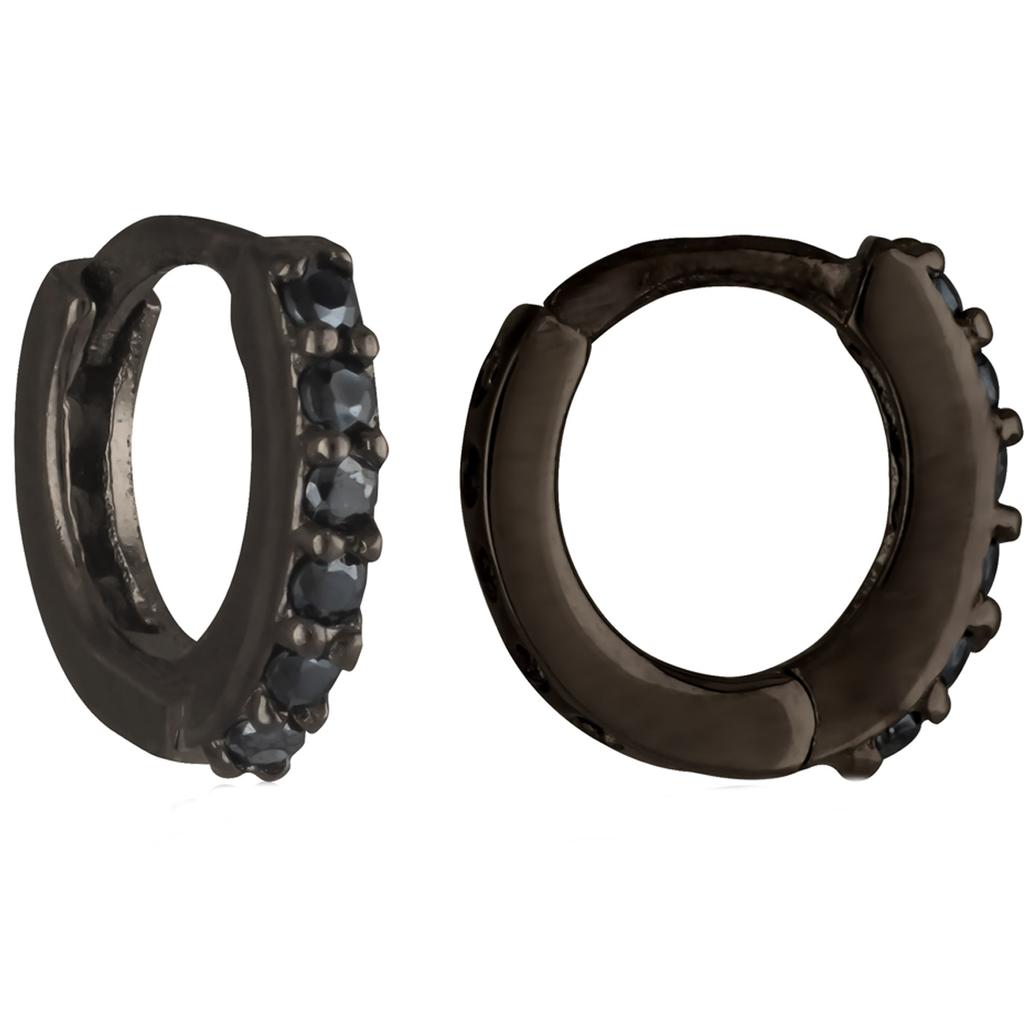 Les Trésors De Lily [P2380] - Black 'Sissi' Silver Hoop Earrings (rhodium) - 10mm 2mm