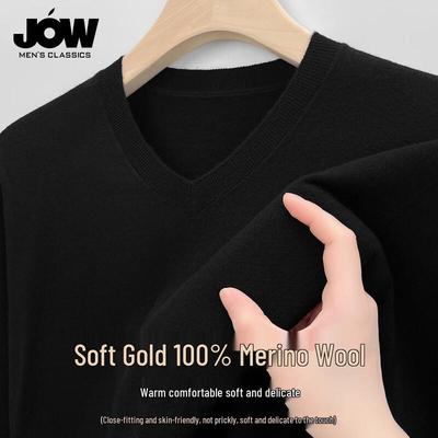 JOW Men's Classic V-Neck 100% Wool Pullover Sweater