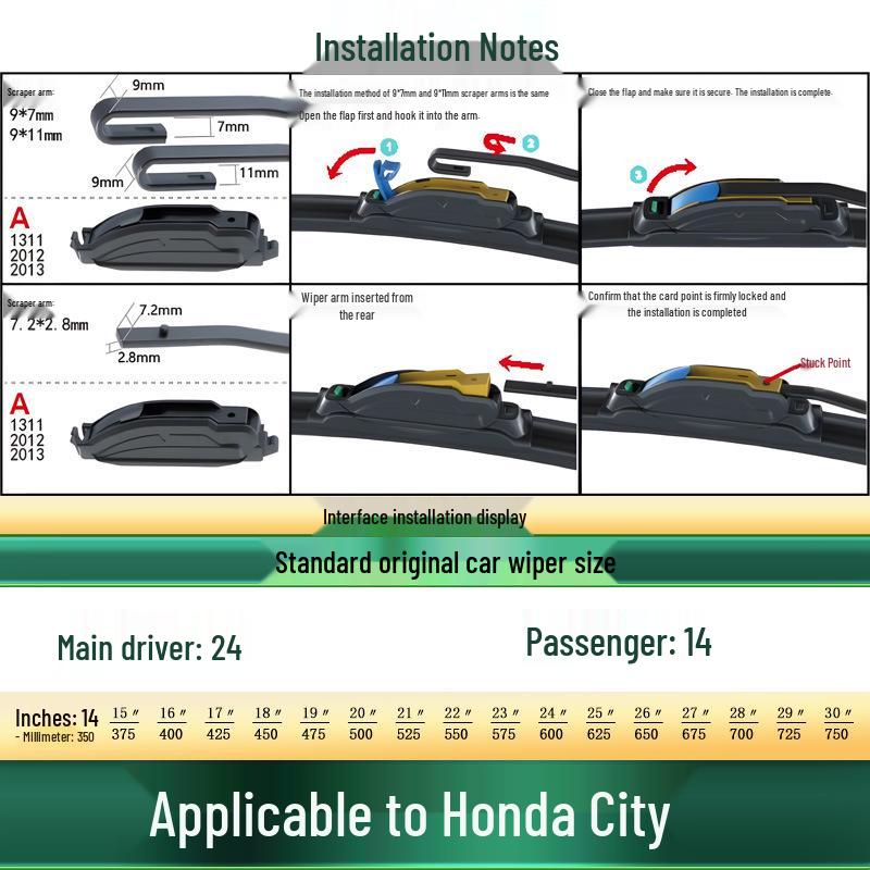 Honda Fit/City/Classic Car Frameless Silent Rubber Wiper Blade