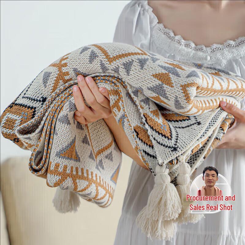 

Bohemian Style Knitted Sofa Throw Blanket