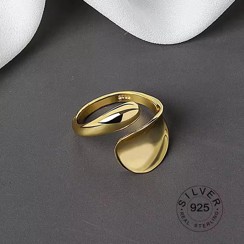

PANJBJ925 Sterling Silver Open Ring For Women INS Niche Irregular Wave Sand Surface Wide Noodle Original Party Birthday Gift resizable
