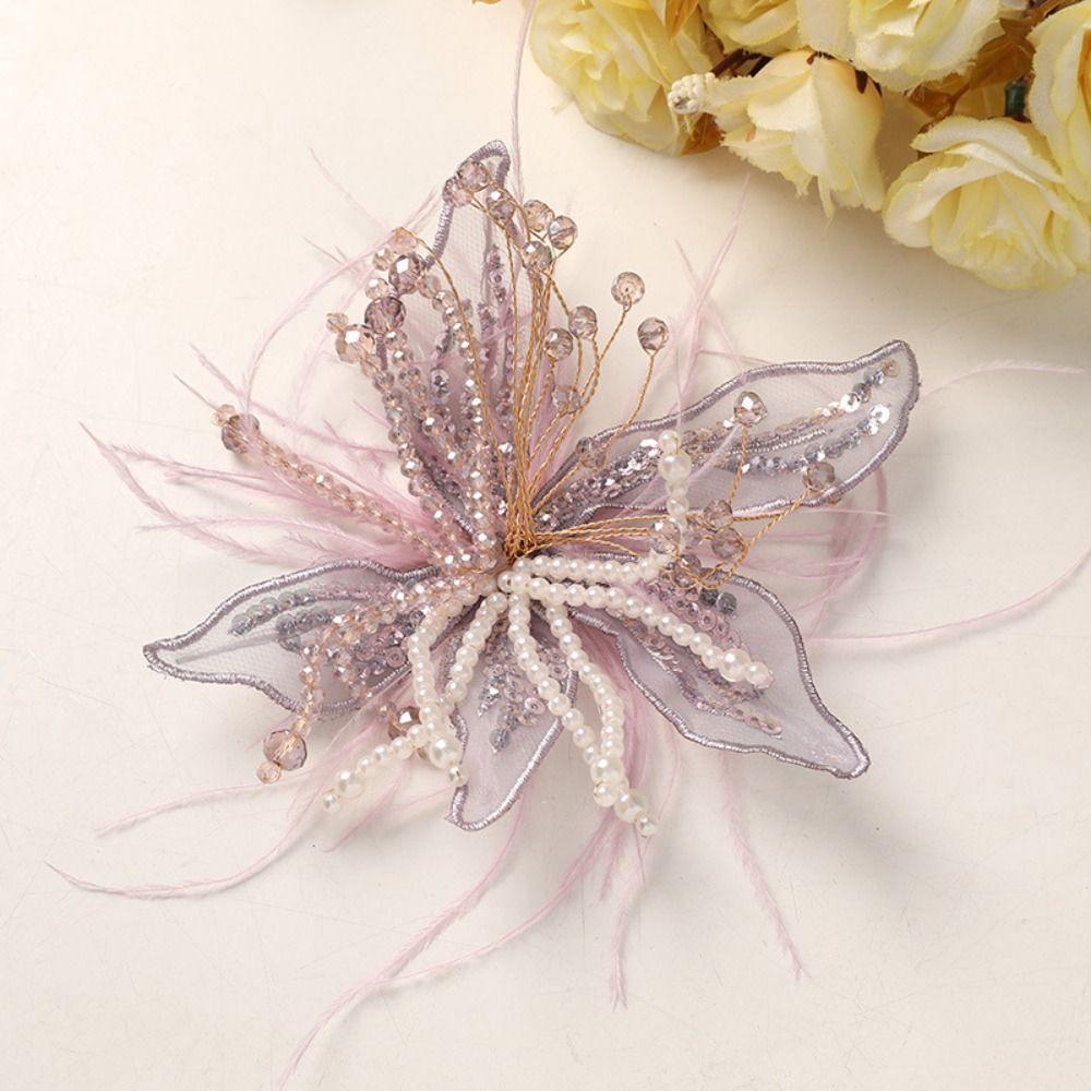 Twisted Wire DIY Sewing Decals Feather Pearl Studded Patch Embroidery Patch  Dress Decoration