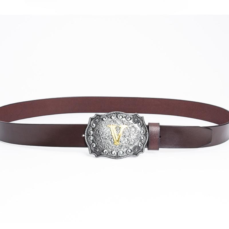 Curea retro, la modă, de calitate nouă, pentru bărbați, în două culori, litera L, cu două straturi, din piele de vacă, pentru bărbați