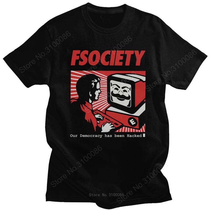 Vintage Funny Mr Robot T Shirt Men Cotton FSociety T-shirt Short-Sleeve F Society Hacker Tee Tops Geek Tshirt Clothing Gift