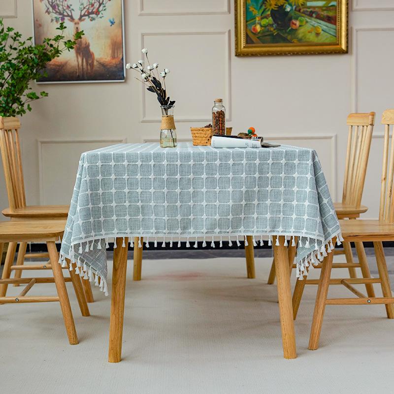 Picnic Tablecloth Color Matching Cotton And Linen Fabric Embroidery Large, Medium And Small Plaid Rectangular Coffee Table Mat Tablecloth