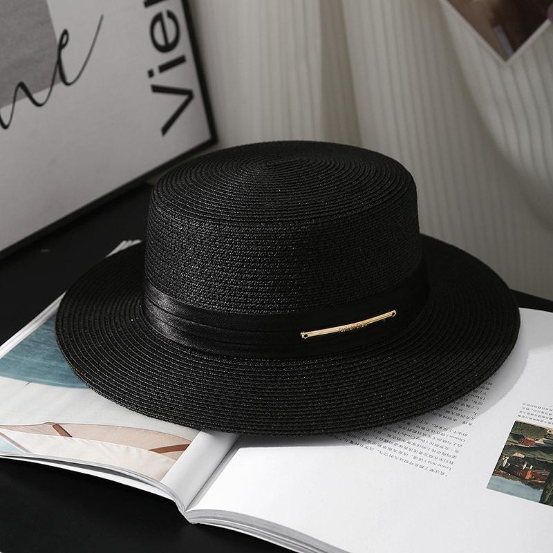 White top hat women's summer shade straw hat Internet celebrity beach vacation show face small sun hat