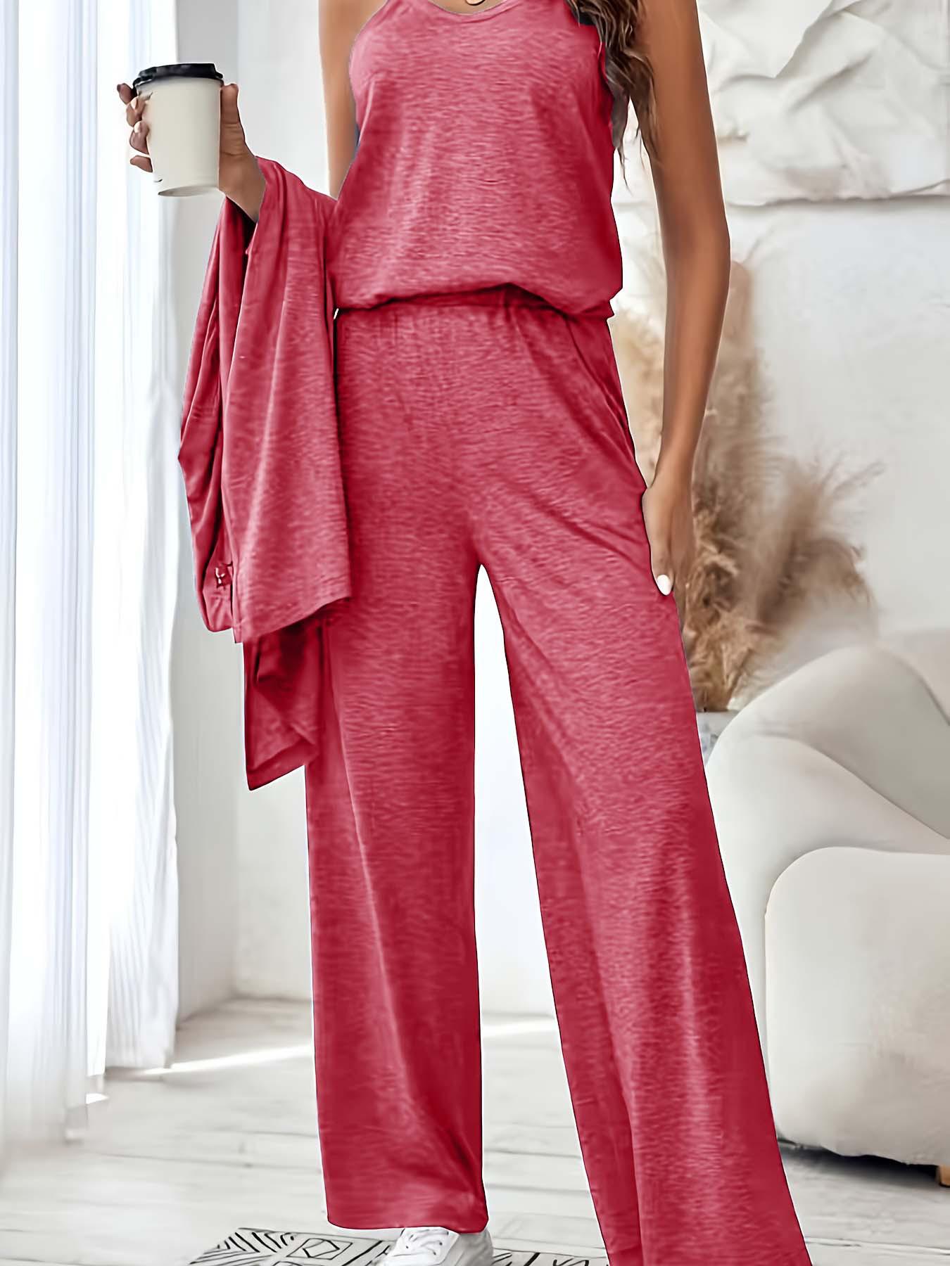 

Женский модный кардиган и длинные брюки, трехпредметный комплект большого размера 3XL красный