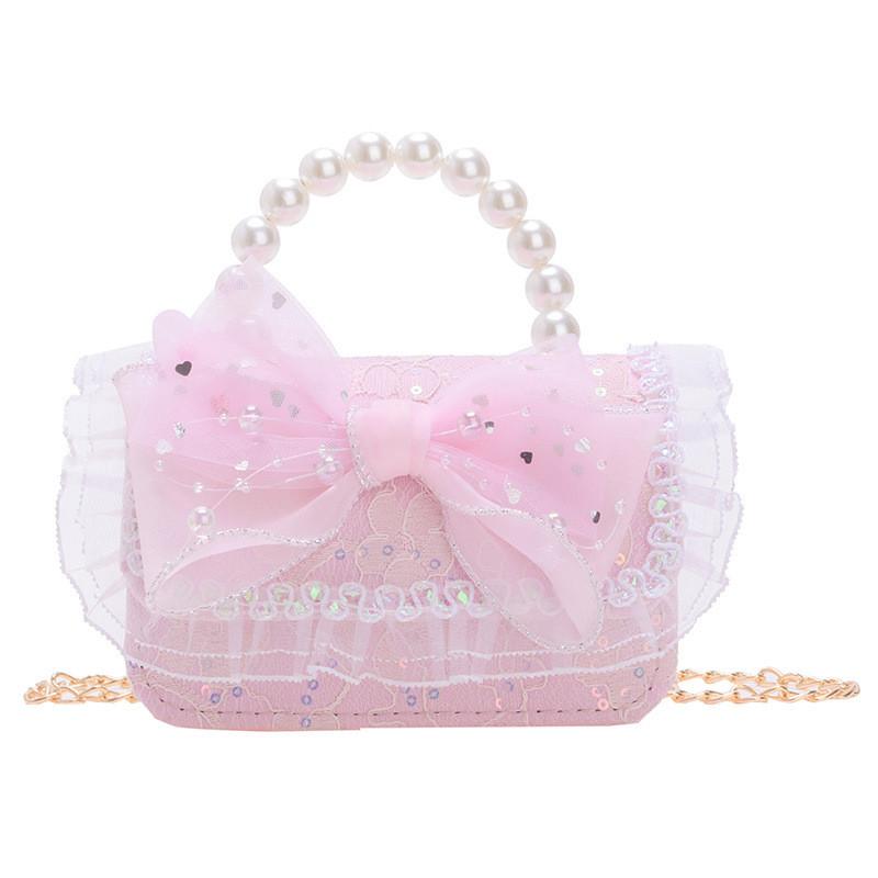 Cartoon Flower Bow Girl Decoration Children Shoulder Bag With Lace Design