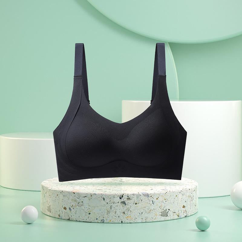 Traceless underwear women's small breasts gather and show large upper support jelly strip D soft support one-piece fixed cup bra