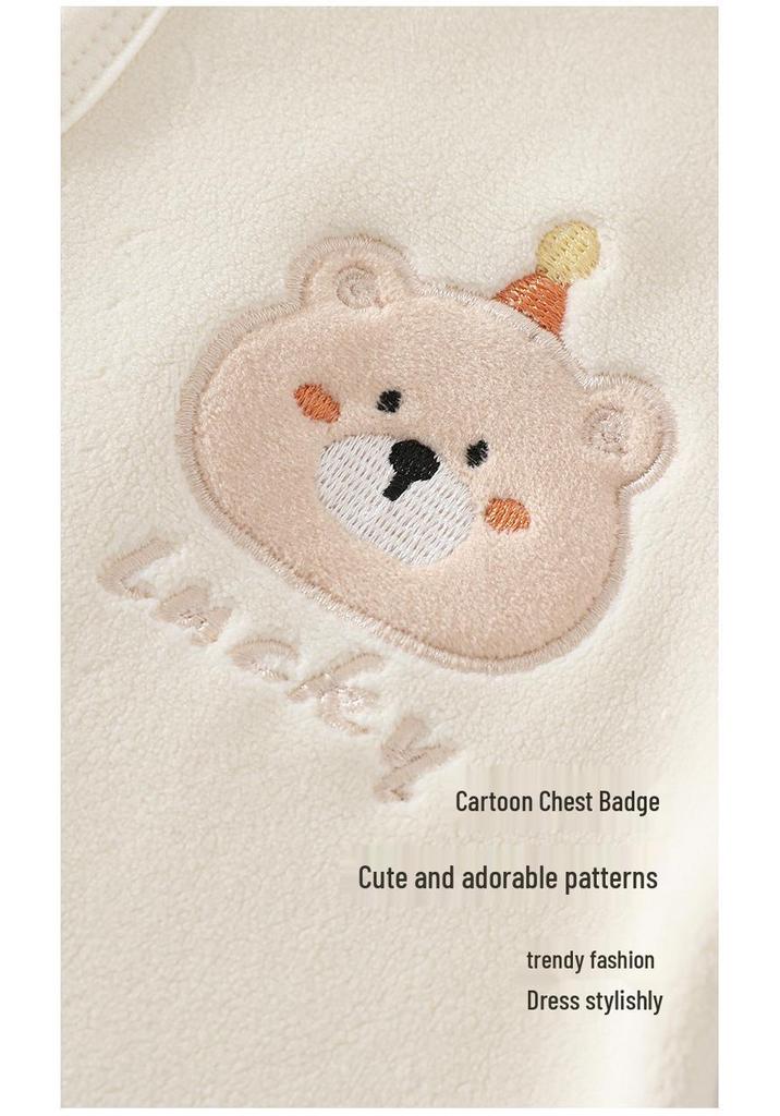 Verdickte Baby-Fleece-Strickjacke für Kleinkinder - Warmes Korallfarbenes Fleece-Oberteil für Jungen und Mädchen